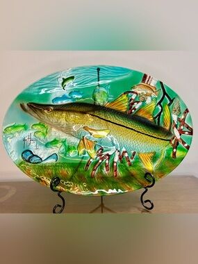 Guy Harvey - Snook - Embossed Art Glass Serving Platter Tray, Large, Oval, 20x14